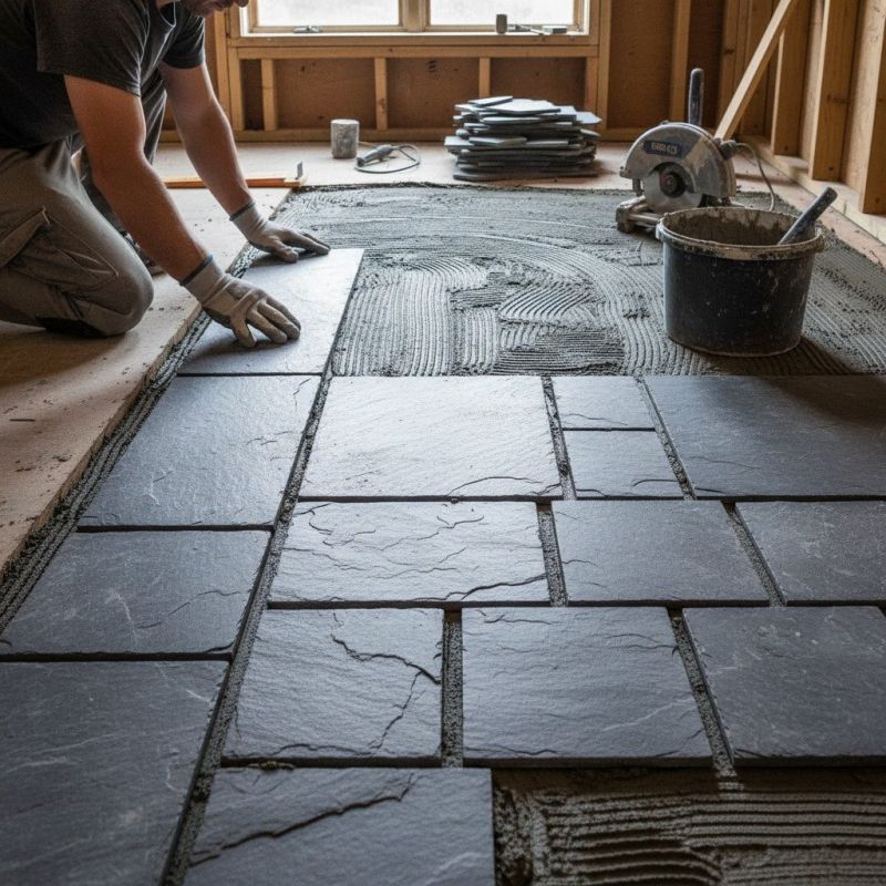 Slate Tile Floor Installation detail